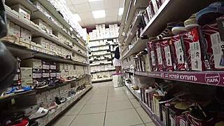Spying upskirt in public store reveals gorgeous ass and nylon pantyhose legs?