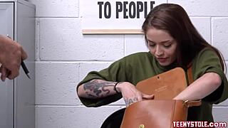 tattooed redhead vanessa vega caught shoplifting groceries and banged by officer in office