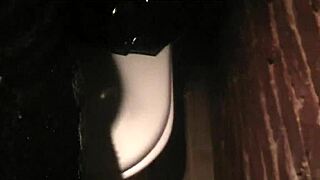 blonde amateur gets cumshot on pussy in public toilet