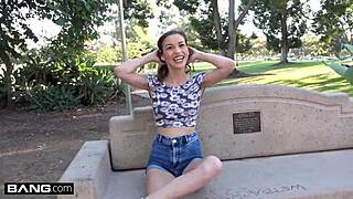 Petite teen Karter Foxx joins group in outdoor scene where her tight pussy gets stretched by horny nympho