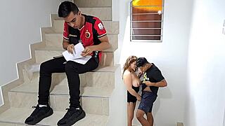 Best friend's cute curvy colombian latina girlfriend in dress and lingerie gives homemade blowjob with natural big tits and petite roleplay taboo sucking