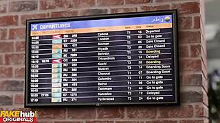 Posh English blonde milf contrasts classy airport lounge vibe with mature pussy fucking and wet orgasm in first class.