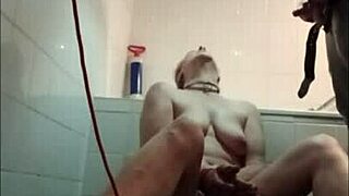 french housewife bound in handcuffs as maid for bdsm humiliation with blowjob, spanking, and flashing outdoors