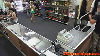 Girlfriend's Hidden Cam Captures Intense Pussypounding for Quick Pawnshop Credit with Cumshot Facial