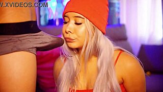 blonde latina babe obsesses over sucking cock until cum overflows her mouth in chubby bbw action