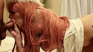 Straight-jacket babe with pink hair contrasts curvy natural tits in homemade girlfriend pov