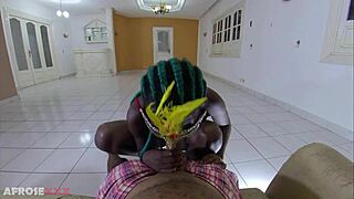 Oh man, check out this busty ebony with huge tits riding my cock hard, making them bounce wildly!