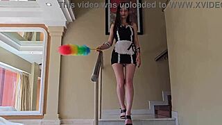 The cleaning girl uses lubricant with me in rough pov sex as a curvy maid.