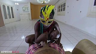 Oh man, check out this busty ebony with huge tits riding my cock hard, making them bounce wildly!