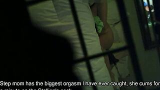 Step mom enjoyed her private solo time with a dildo until caught on hidden camera.