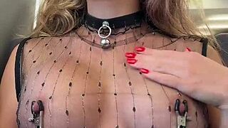 Why Play with Pierced Nipples in Sheer Top on Train with People Watching?