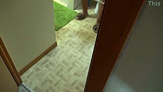 Oh no, my horny 18 year old stepson caught me pissing from hairy mature pussy!