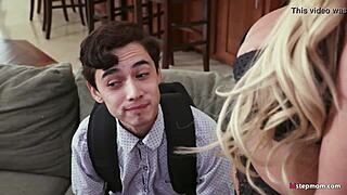 Neglected Brooklyn Chase Craves Bareback Sex From Stepson In Lingerie. She Rides Him Cowgirl Style Instead Of Hubby For Taboo Creampie.