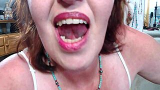 redhead lady cums in panties during retro orgasm scene with boobs exposed