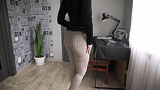 Office Worker Flaunts Tight Ass In Super Snug Trousers With Teasing Panties And Thong Fetish Vibes.