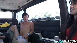 Wild bus blowjob for cash with teen slut 😈