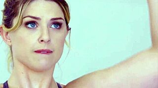 Beautiful sporty blonde milf starts routine exercise at gym but horny instructor interrupts with blowjob and handjob