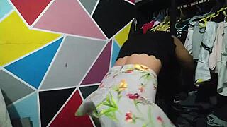 i'm organizing clothes when my horny neighbor shows up and starts groping my big ass for lesbian fun