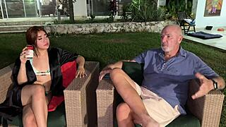 Old cuckold watches muscular thief fuck his young wife angel cruz and celeste alba outdoors 😏