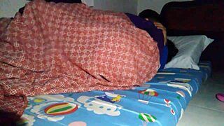 Sharing bed with stepmom turned into surprise creampie under sheets as she rode cowgirl in bikini