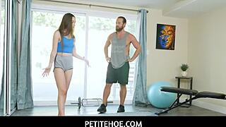 petitehoe - lily glee the petite 18+ pornstar cant resist her new fitness instructors huge cock so she gives him a deepthroat blowjob and handjob in the gym