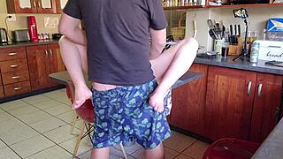 Neighbor's wife turns into screaming slut. She bites herself during orgasm on his big cock.