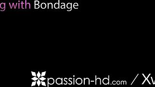 Bondage fun with Passion-HD featuring brunette blowjob, facial cum, and small tits hardcore action for intense thrill.