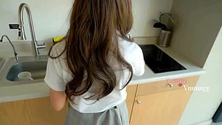 looking under my schoolmate's skirt, taking her home, and cumming on her cute buttocks