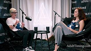 Petite redhead pornstar discusses her lesbian experiences during intimate casting interview with Bree Mills and Freya Parker