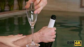 Blonde doll licks kevin's ass by the pool and rides his cock