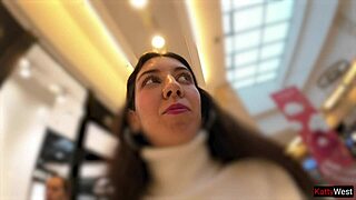 Teen 18+ experiences public pee in jeans while in shopping mall with fetish flashing