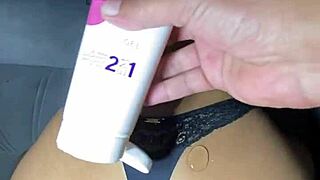 I'm dancing oiled in lingerie, riding my Brazilian brunette wife's ass with creampie