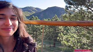 All natural teen 18+ sucks her boyfriend's cock in the woods and swallows cum