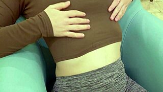 teen babe teases her sugar daddy doing sexy poses after a workout in leggings during photoshoot