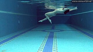 Shy cute Czech teen Lady Dee swims underwater in pool
