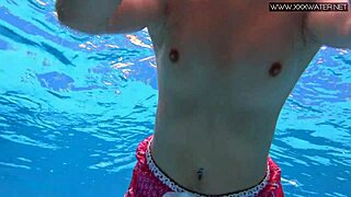 Shy cute Czech teen Lady Dee swims underwater in pool