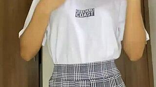 Petite 18+ schoolgirl dances nude with small tits in solo body worship!