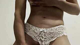 Hot Wife Flaunts Big Tits In White Lingerie While Fucking Pussy With Huge Dildo Until Squirting