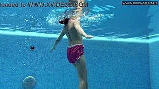 Shy cute Czech teen Lady Dee swims underwater in pool