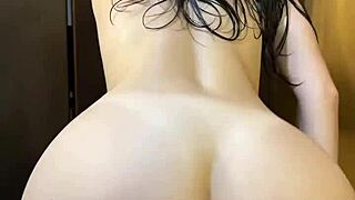 Right after her shower, the curvy girlfriend rides roughly in the dorm