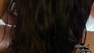 close view of stepdaughter's area riding up and down on my shaft