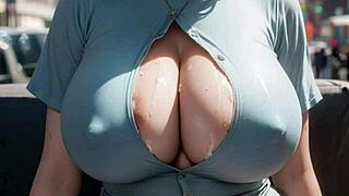 Ai generated model girl bursts with sexy charm showing off her cute big tits and monster balloon curves