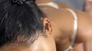 Pov blowjob from horny amateur babe Nysdel sucking stepbrothers big black cock deepthroat style. Homemade ebony couple action with tits massage.