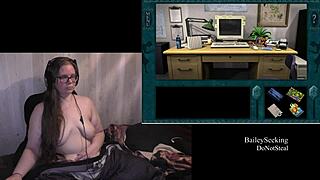 Naked brunette bbw with big tits and tattoo plays through haunted carousel game part 1 😱