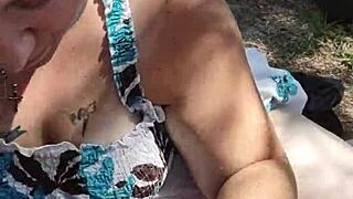 Hey, check out this horny BBW giving an outdoor blowjob in public!