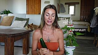 Can you handle this femdom handjob tutorial with Roxy Fox using cucumber for cute orgasm?