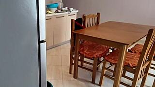 oh man, stepmom gets all shocked seeing her stepson's huge dick while bent over in the kitchen teasing him.