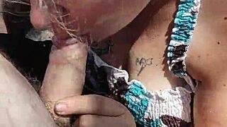 Hey, check out this horny BBW giving an outdoor blowjob in public!