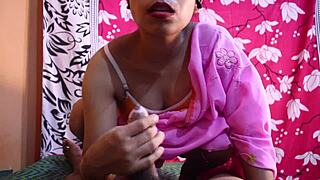 indian desi big ass bhabhi in pink saree cheating with boyfriend for hairy pussy blowjob and rough doggystyle fucking