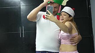 hey stepdad feels so horny from his cute colombian stepdaughter's lingerie caresses in bedroom